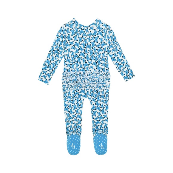 NWT Posh Peanut Ruffled Footie Nayeli 6-9M Blue Butterflies - Picture 4 of 9